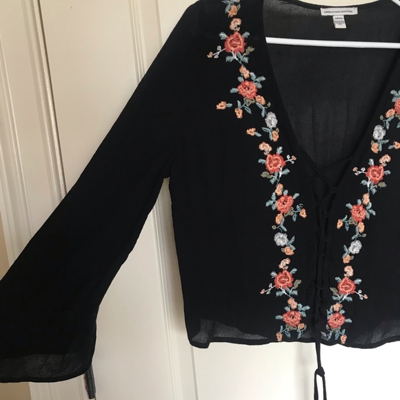 Black tie up front blouse - Picture 2 of 6